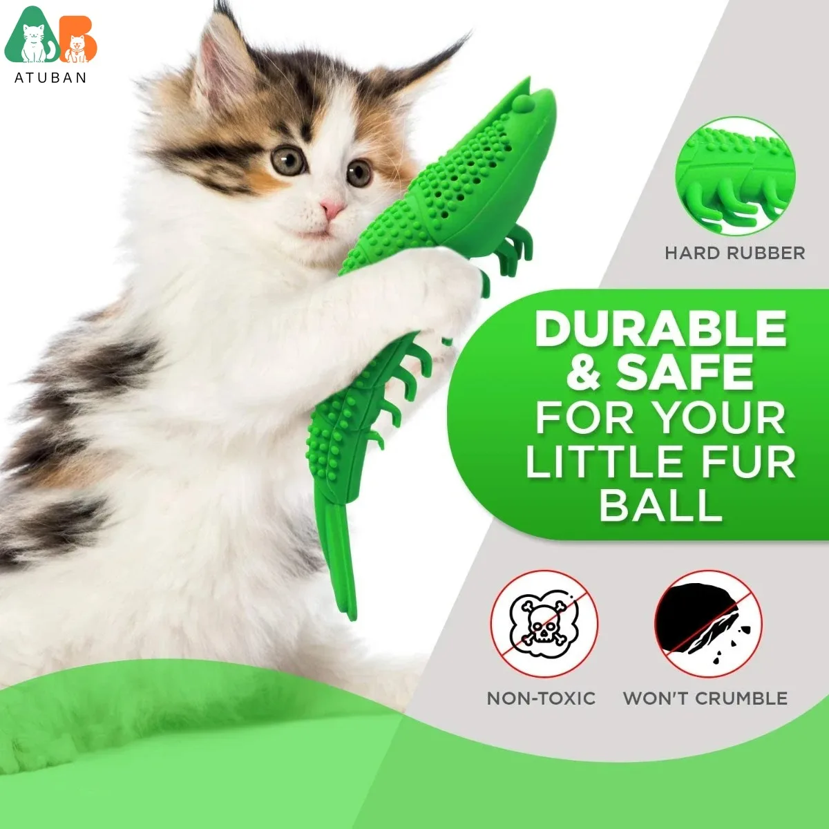 ATUBAN Cat Toothbrush Toy-Durable Hard Rubber - Cat Dental Care, Cat Interactive Toothbrush Chew Toy cat treat toy - Image 3