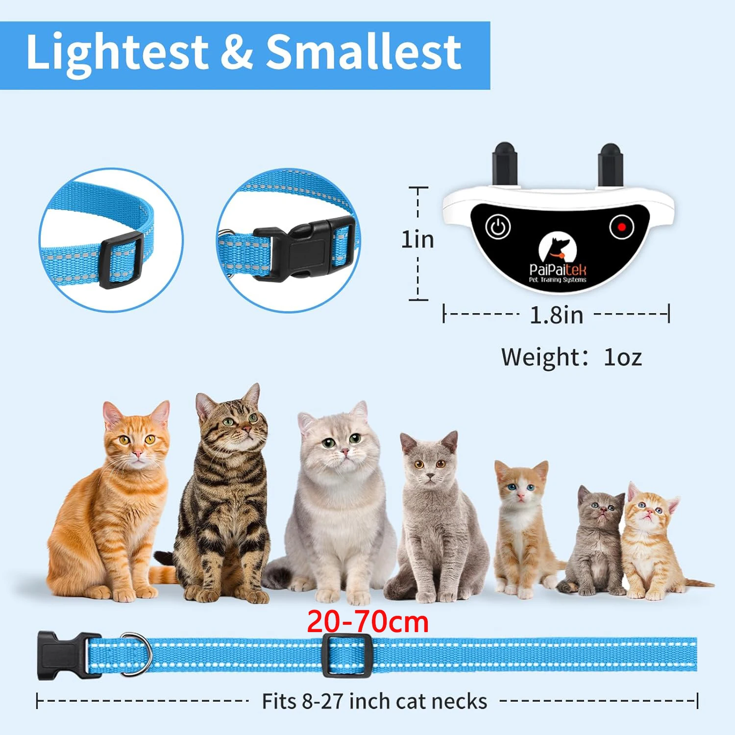 Smart Anti-Meow Cat Collar - 3 Modes (Sound/Vibration/Shock ), 1300FT Range, LED Display, USB Rechargeable, Auto Mode,Flashlight - Image 4