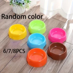 6/7/8 Random Color Plastic Pet Bowls - Round Single Bowls for Cats and Dogs, Pet Supplies Single Bowls (Random Color 6/7/8 Pack), Suitable for Feeding Stray Dogs, Homeless Puppies, Homeless Kittens, Planning Pet Food.