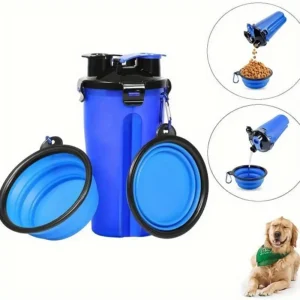 2 In 1 Pet Water Bottle with Food Container Portable Leak Proof Dog Water Bottle 2pcs Collapsible Feeder Bowls for Travel D0018A