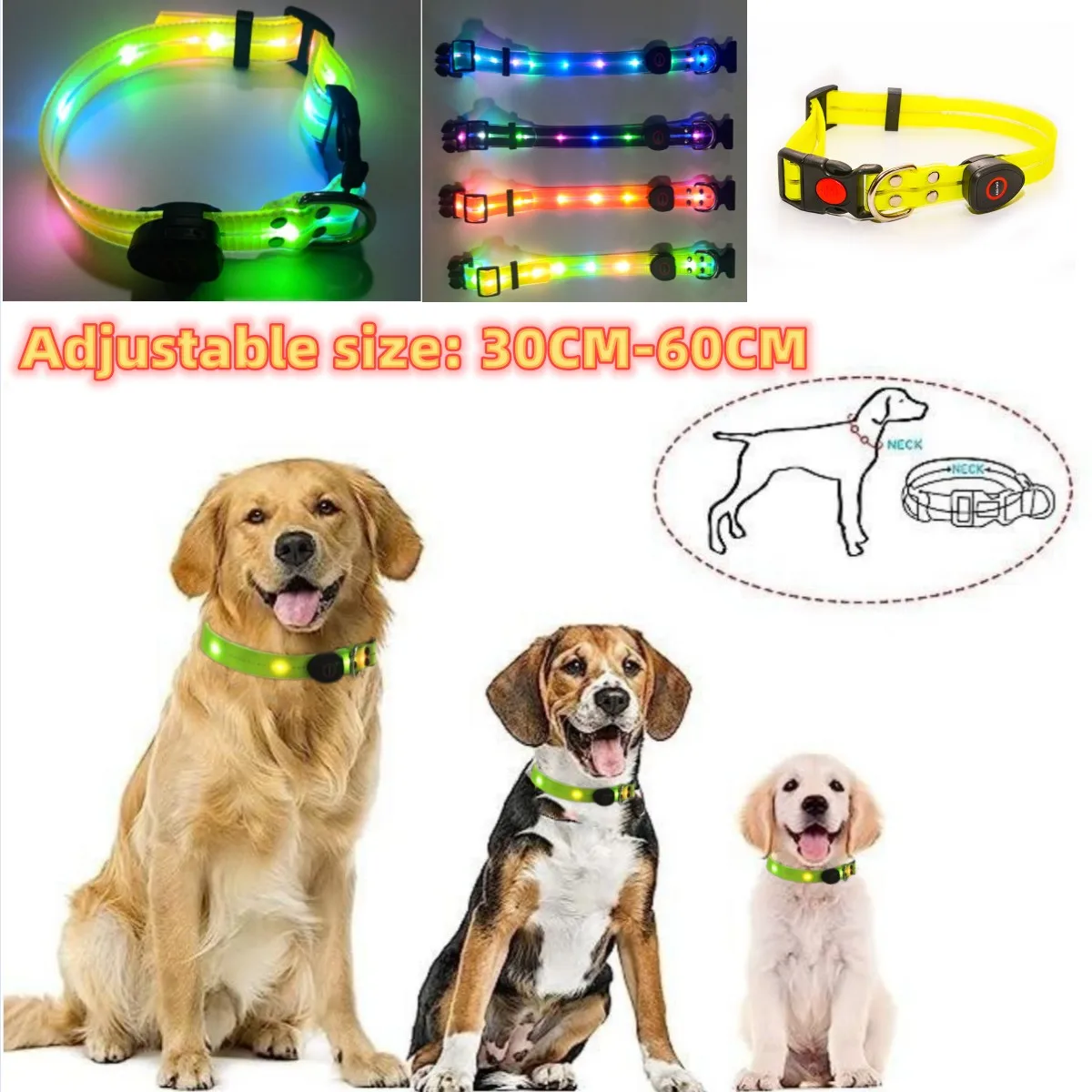 New Adjustable Led Glowing Pet Dog Collar PVC Waterproof Anti Dirty Easy To Clean for Big Small Dogs Puppy Cat Luminous Collar - Image 6