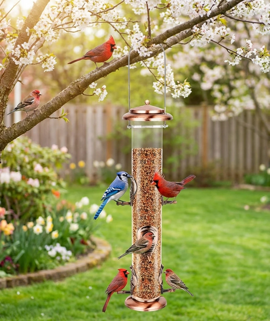 Classic Tube Bird Feeders for Outdoors Hanging Bird Feeder with 6 Feeding Ports, 2LB Seed Capacity Wild Bird Feeders