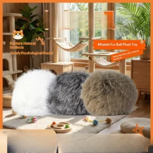 Cat Toy Rabbit Fur Ball Catnip Enrichment Toy Kitten Teaser Wand Self Play Boredom Relief Interactive Cat Toy for Indoor Cats