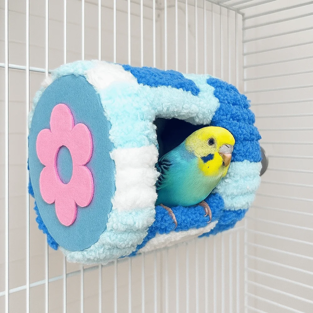 Thickened Warm Parrot Nest Cylinder Design Flannel Winter Bird Bed Colorful with Pads Hanging Hammock - Image 5