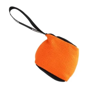 Cube tug Toy for Dogs French Linen bite Toy with one Handle Durable Toy for Fetch and tug of war Orange S02778