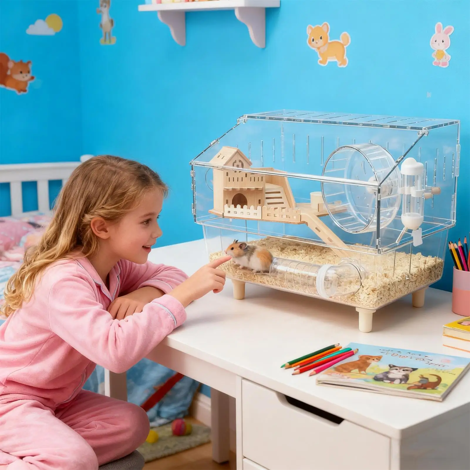 Large Syrian Hamster Cage, Deluxe Double-Layer Hamster Cage, Small Pet Breeding Box, Transparent Acrylic Hamster House - Image 4