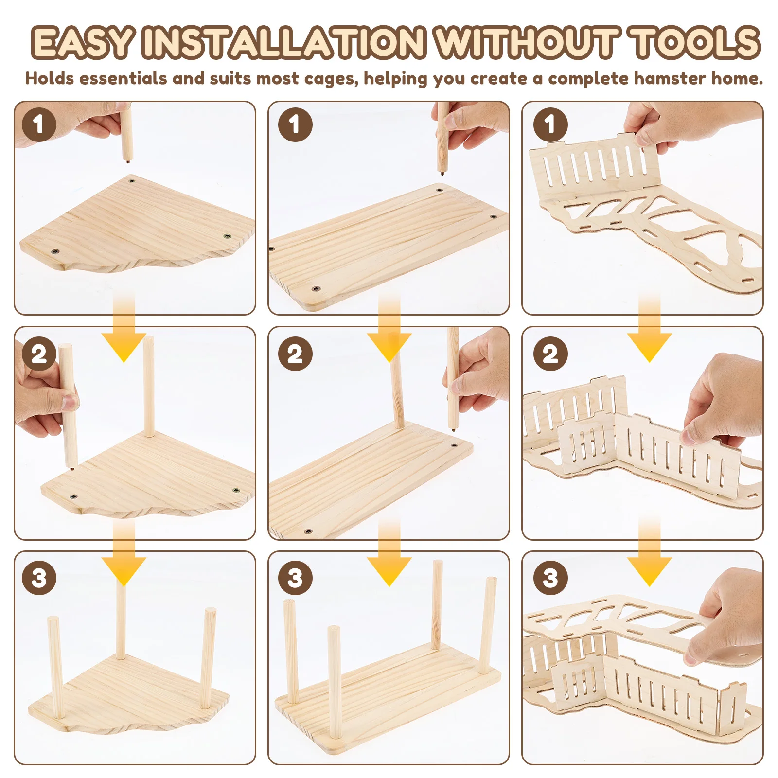 3/4Pcs Hamster Platform Natural Wood Hamster Climbing Toy with Ramp Tunnel Shelter Small Pet Resting Area Hamster Cage Accessory - Image 5