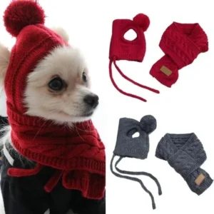 Hat for Dogs Winter Warm Stripes Knitted Hat+Scarf Collar Puppy Teddy Costume Christmas Clothes Santa Dog Costume