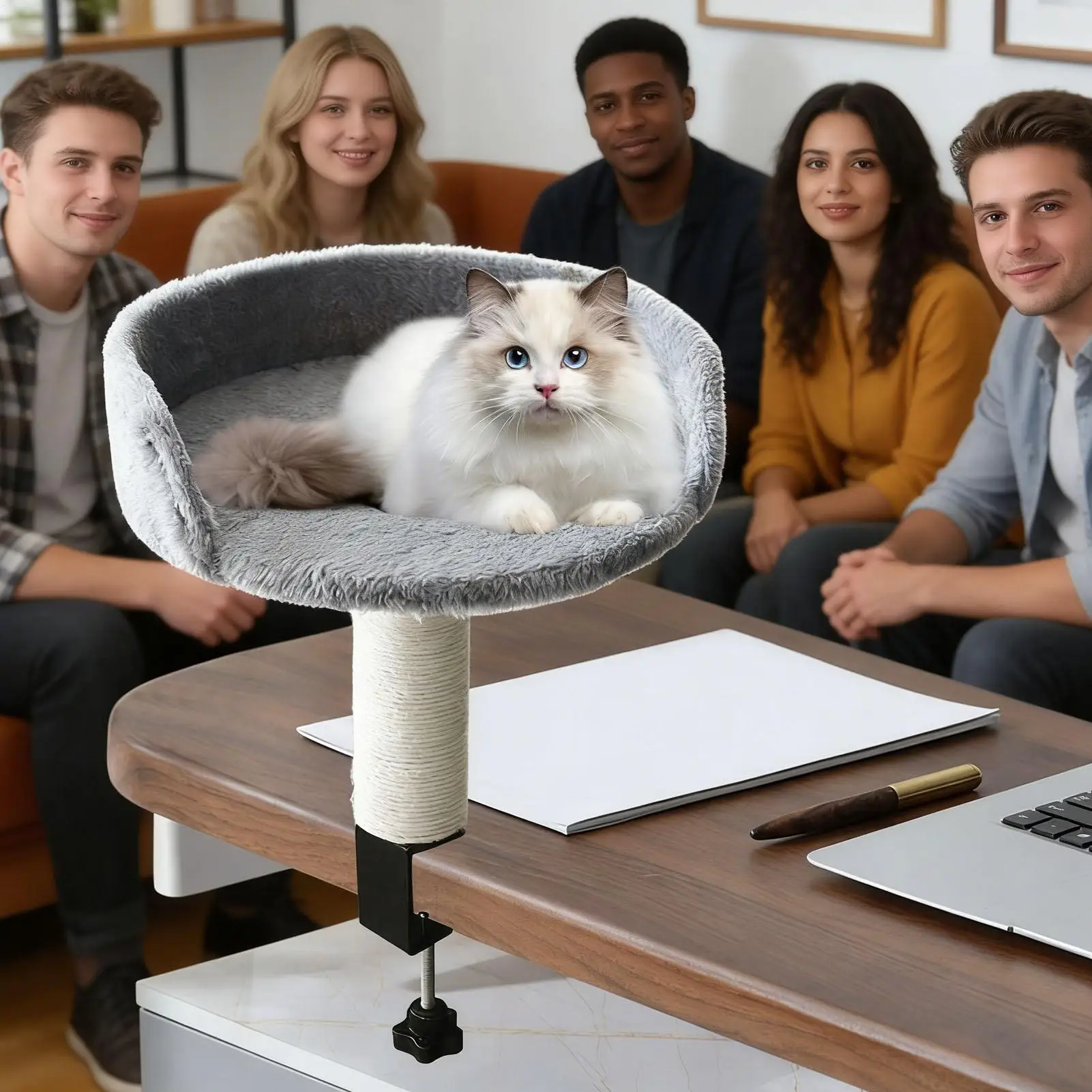Cat Desk Perch Adjustable Desktop Floating Cat Bed Rotation Desk Clamp Kitten Bed Space-Saving Cat Hammock Perch For Table - Image 5