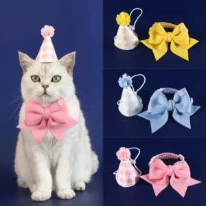 Pet Party Decoration Set Cat Dog Birthday Hats Dog Collar Cute Headband Adjustable Bow Tie Pet Birthday Decoration Supplies