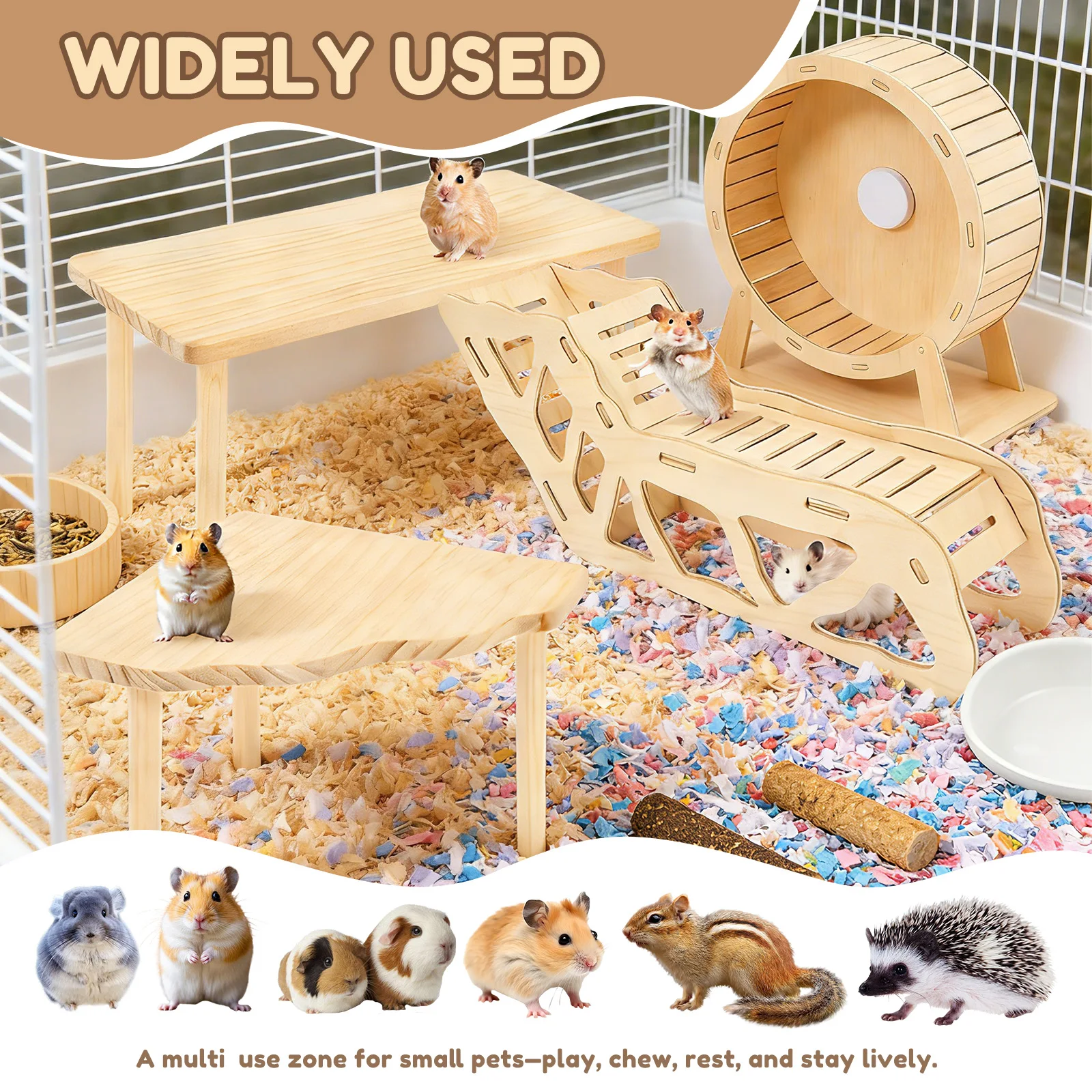 3/4Pcs Hamster Platform Natural Wood Hamster Climbing Toy with Ramp Tunnel Shelter Small Pet Resting Area Hamster Cage Accessory - Image 6