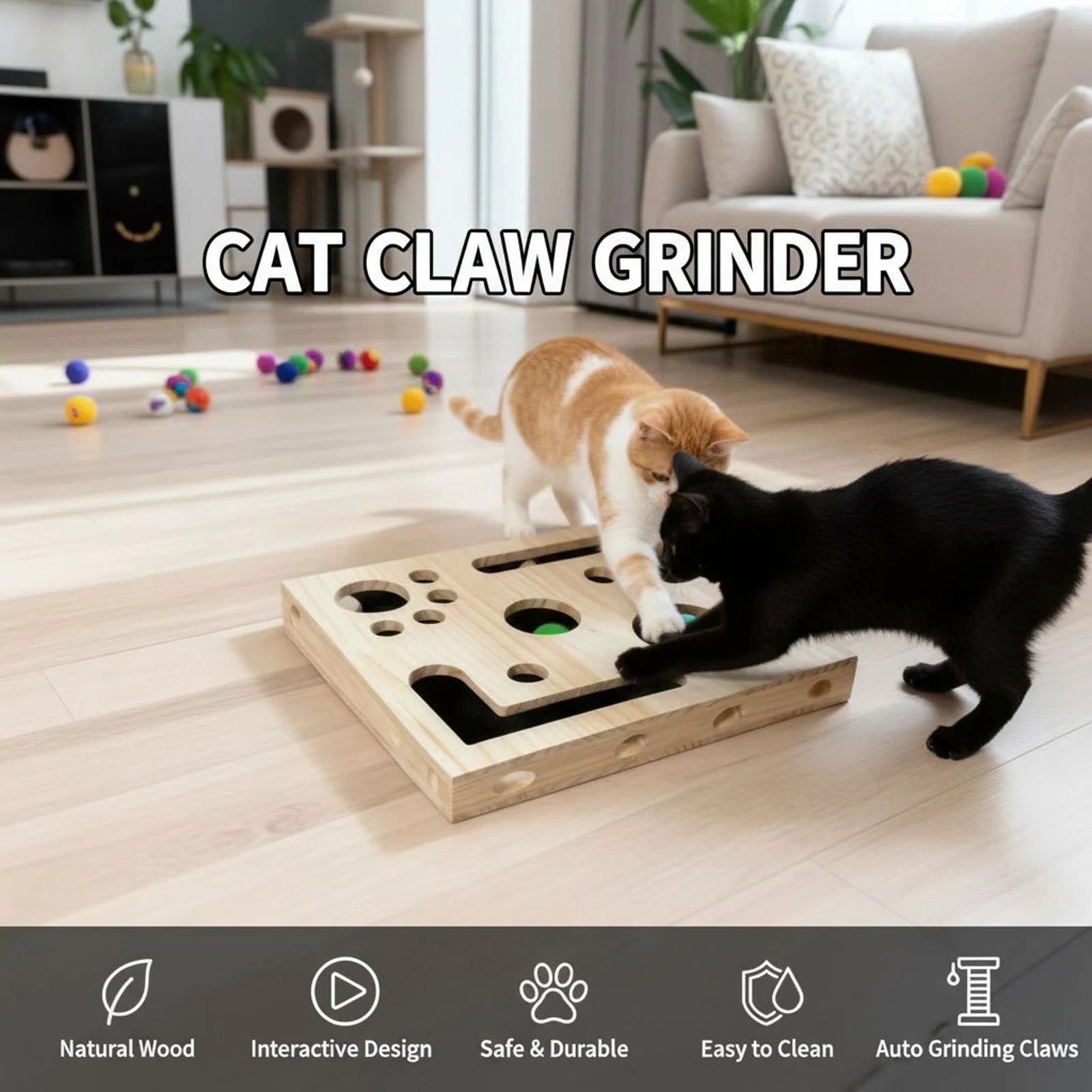 Cat Nail File Box Interactive Puzzle Scratcher Cat Nail Scratch Enrichment Box for Pet Exercise Training Boredom Travel Living - Image 6