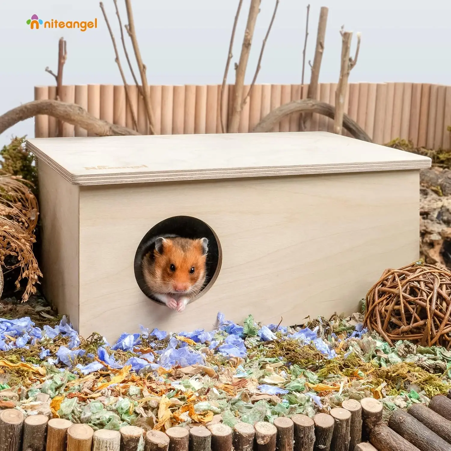 Birch Chamber-Maze Hamster Hideout - Small Pets Woodland House Habitats Decor for Hamster Mice Gerbils Mouse - Image 3