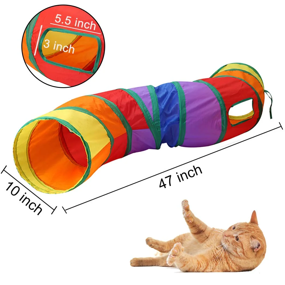 Three Ways Cat Play Tunnel Long Rainbow Foldable Drill Barrel Bending Cat Kitty Indoor Tent Kitty Training Interactive Fun Toy - Image 4
