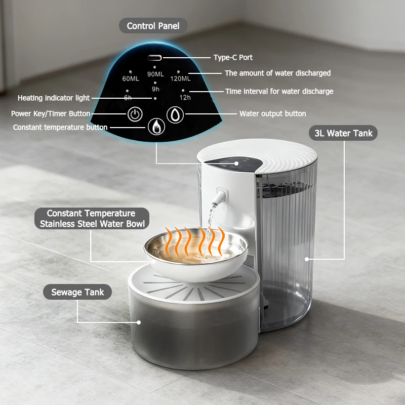3L Smart Constant Temperature Tilting Pet Water Dispenser Timed & Quantitatively Feed Water Silent cat&dog Heated Water Fountain - Image 2