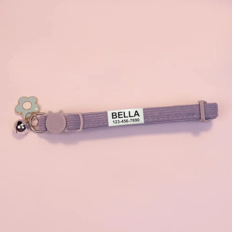 Customize Name Cat Collar Breakaway Corduroy Flower Personalized Id With Bell Pet Products Small Adjustable Kitten Supplies - Image 12