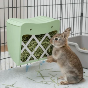 Hanging Rabbit Hay Feeder Anti-tipping Large Capacity Rabbit Grass Rack with Lid Fixed Bunny Food Feeder Hamster Cage