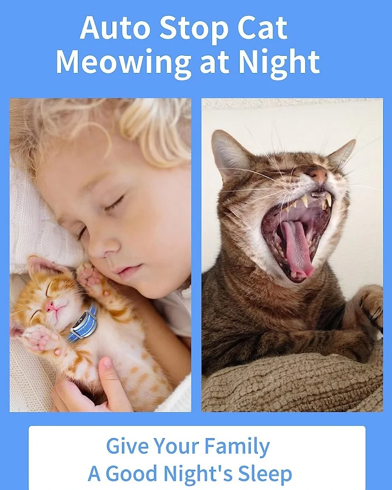 Smart Anti-Meow Cat Collar - 3 Modes (Sound/Vibration/Shock ), 1300FT Range, LED Display, USB Rechargeable, Auto Mode,Flashlight - Image 2