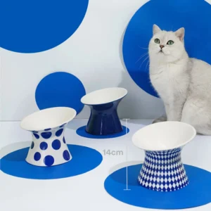 Ceramic Cat and Dog Bowls, Anti-Tip Pet Food Dishes Elevated base design protects cats' necks, suitable for small dogs and cat