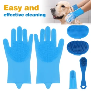 6PCS Pet Grooming Kit Silicone Dog Toothbrush Finger Dog Bath Gloves Dog Shampoo Brush Pet Grooming Gloves Dog Cat Bath Supplies