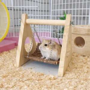 Interactive Bite Resistant Wooden Hamster Swing Triangular Natural Hamster Climbing Toy Detachable Pet Hammock Toy Habitat Decor