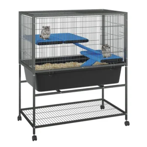 Ferret Cage, 40.5" H Large Critter Nation Cage with 2 Removable Ramps, Metal Small Animal Cages On Wheels for Chinchillas