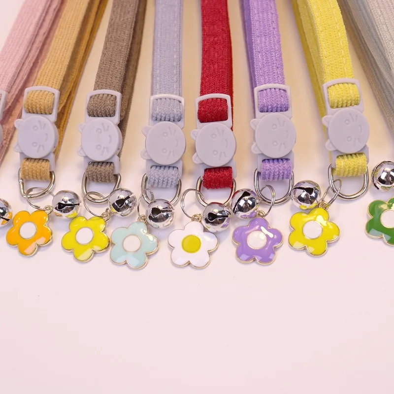 Customize Name Cat Collar Breakaway Corduroy Flower Personalized Id With Bell Pet Products Small Adjustable Kitten Supplies - Image 3