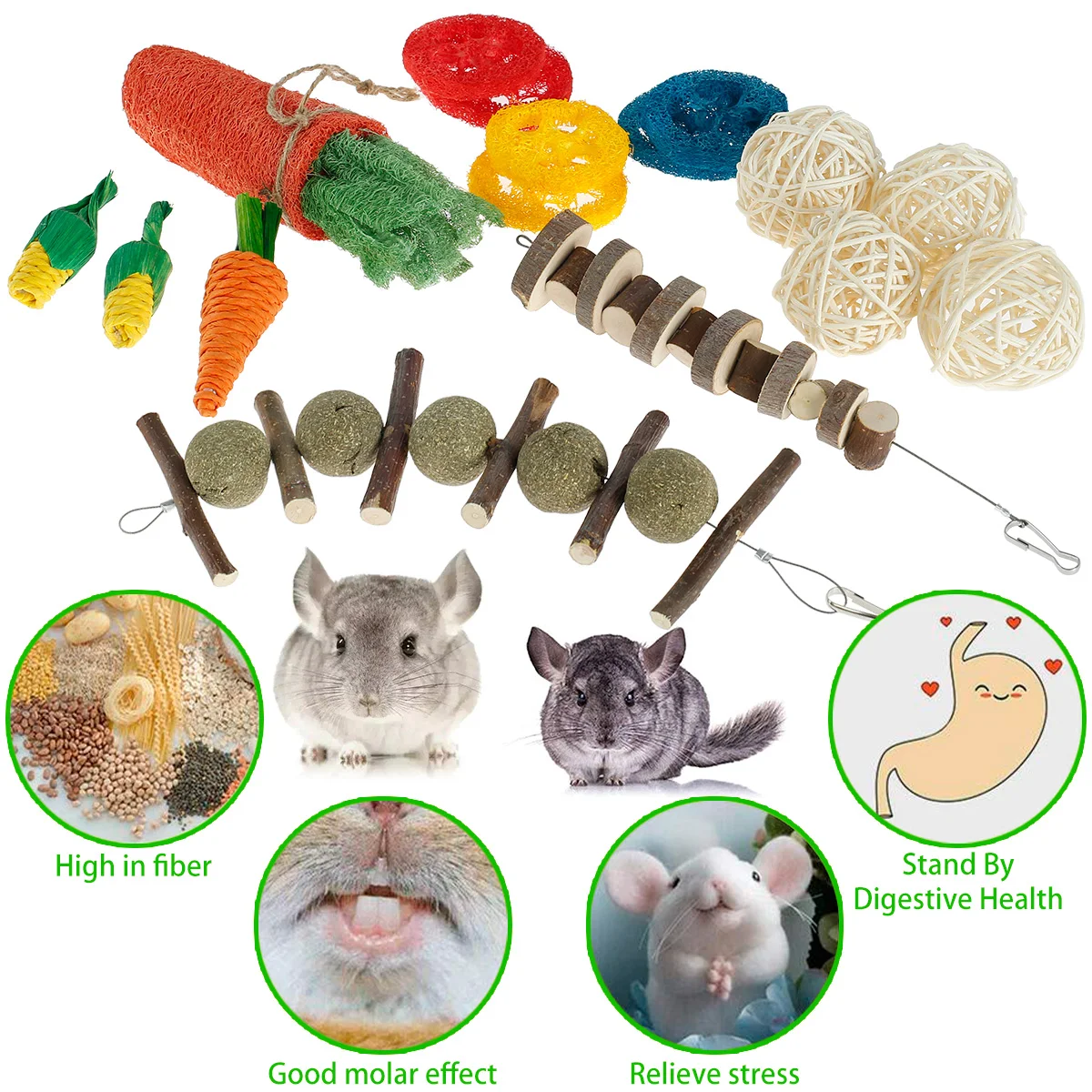 16pcs Small Animal Chew Toys Bundle For Rabbit Bunny Hamster Guinea Chinchillas Tooth Cleaning Molar Grinding Toys Pet Accessori - Image 3
