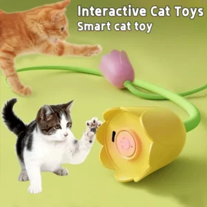 Interactive Cat Toys USB Electric Intelligent Rolling Ball Toy Cats Pet Silicone Automatic Rotate Mouse Tail Kitten Teaser Stick