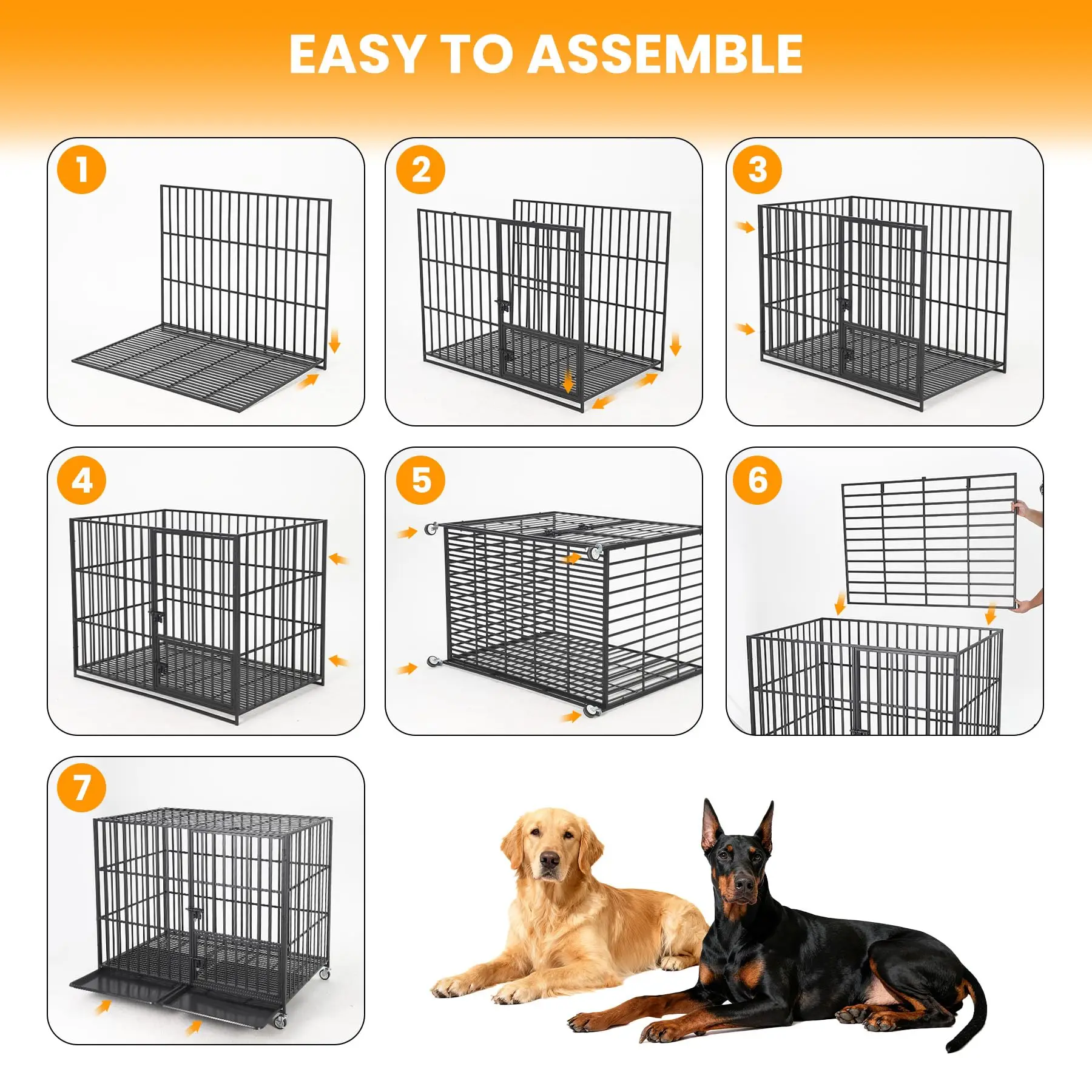 Heavy Duty Escape-Proof Metal Dog Crate Steel Kennel Dog Cage with 3 Doors, Removable Tray, Locking Wheels Medium/Large Breeds - Image 5