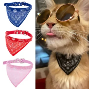 Adjustable Pet Puppy Cat Scarf Bandana Collar Neck Scarf For Small Dogs Kitten Saliva Towel PU Collar with Triangular Bandage
