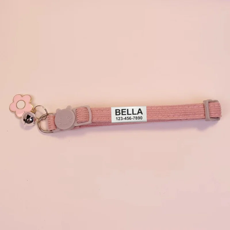 Customize Name Cat Collar Breakaway Corduroy Flower Personalized Id With Bell Pet Products Small Adjustable Kitten Supplies - Image 11