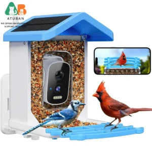 ATUBAN Smart Bird Feeder with Camera, AI Bird Species Identification Solar Powered Panel, 2.5k HD Video Bird House with Camera