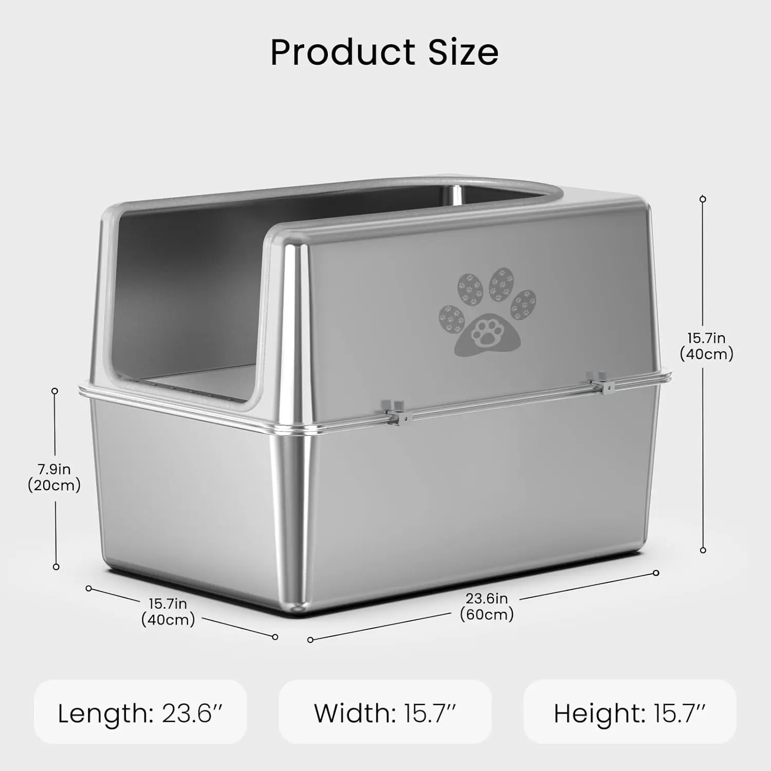 XL Stainless Steel Cat Litter Box with Lid, High Sides, Non-Stick & Leakproof Design, Includes Mat & Scoop - Image 3