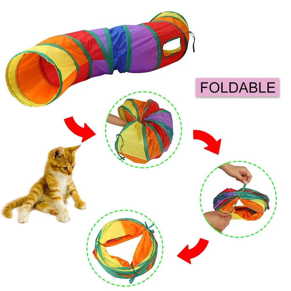 Three Ways Cat Play Tunnel Long Rainbow Foldable Drill Barrel Bending Cat Kitty Indoor Tent Kitty Training Interactive Fun Toy - Image 2