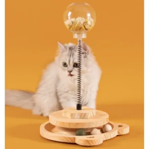 Solid Wood Spring Turntable Cat Toy - Funny Tumbler Swing Interactive Amusement Food Leakage Prevention Feeder for Kittens