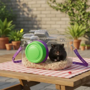 Transparent Hamster Carriers Cage Ventilated with Water Bottle Travel Hamster Carrier Adjustable Strap Food Bowl