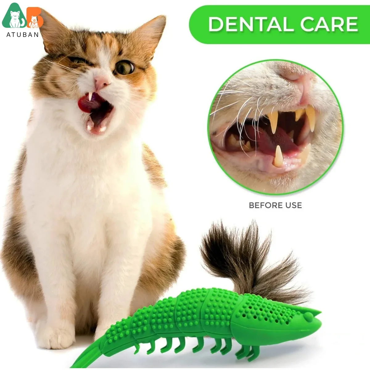 ATUBAN Cat Toothbrush Toy-Durable Hard Rubber - Cat Dental Care, Cat Interactive Toothbrush Chew Toy cat treat toy - Image 4