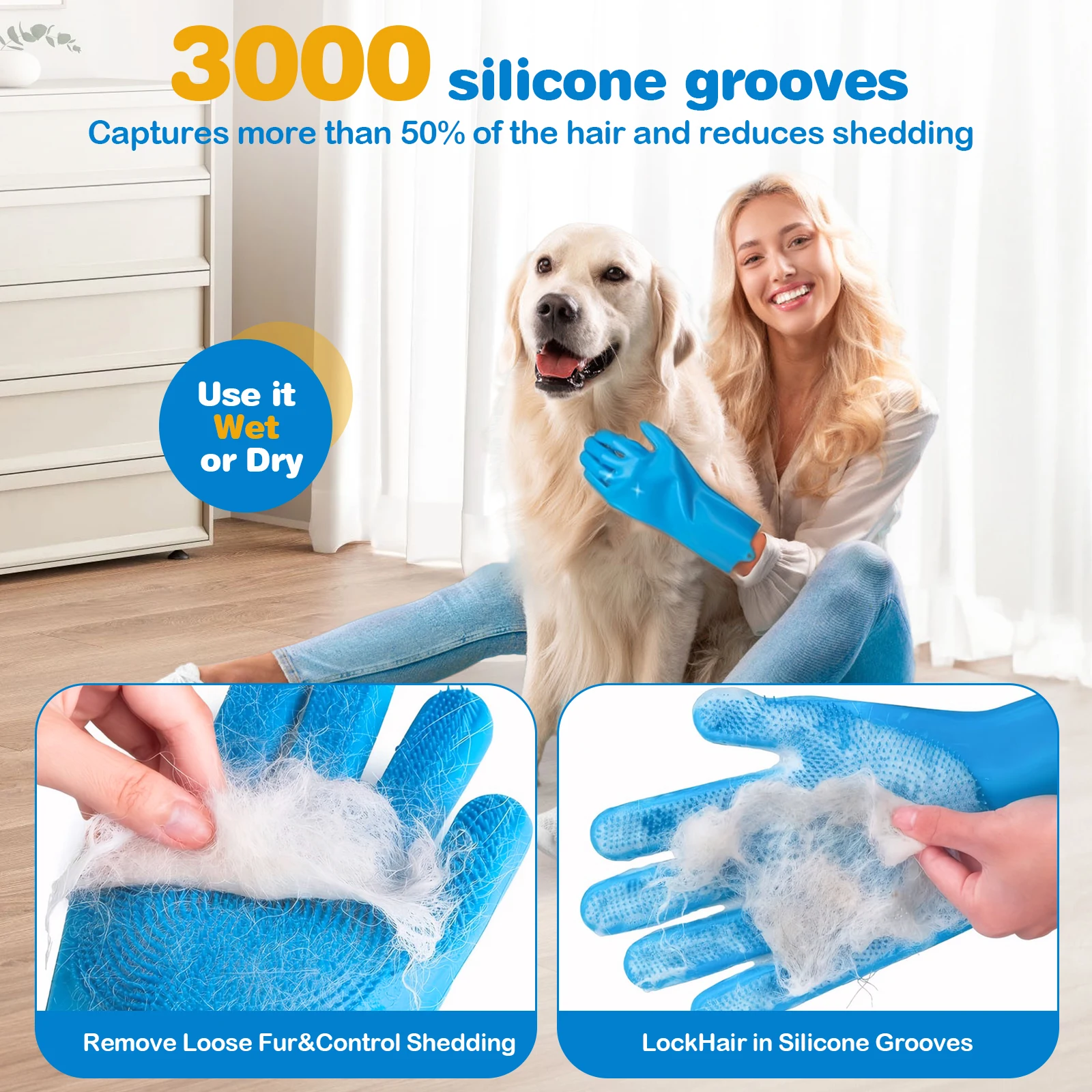 6PCS Pet Grooming Kit Silicone Dog Toothbrush Finger Dog Bath Gloves Dog Shampoo Brush Pet Grooming Gloves Dog Cat Bath Supplies - Image 3