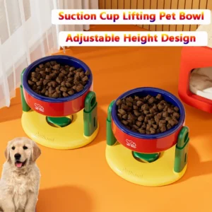 Slow Feed Suction Cup Pet Bowl Foldable Double Bowls with 3 Adjustable Height for Cats and Dogs of Different Sizes Water Feeder