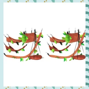 A71P 10Pcs Hamster Sugar Glider Hanging Cage Accessories Set Leaf Wood Design Small Animal Hammock Channel Ropeway Swing