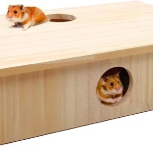 Multi-Chamber Hamster Maze House,Wooden Syrian Hamster Maze Hideout,Small Pets Habitats Decor,6-Room Hideouts & Tunnel Exploring