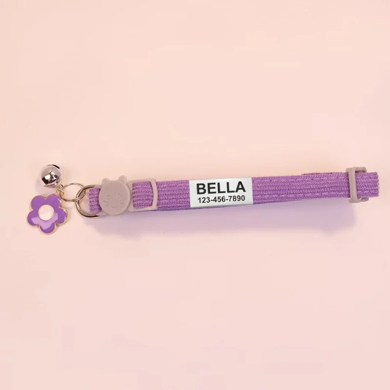Customize Name Cat Collar Breakaway Corduroy Flower Personalized Id With Bell Pet Products Small Adjustable Kitten Supplies - Image 9