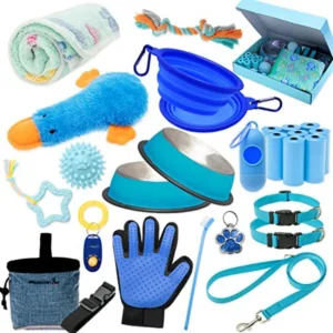 Puppy Starter Kit for Small Dogs 26 pcs Include Dog Toys Collar and Leash Training Clicker Treat Bag Poop Waste Bag with Dispen