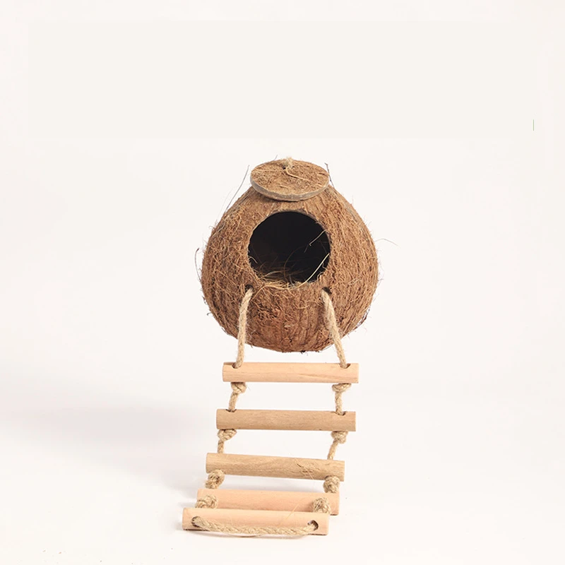 Hamster House Bite-resistant Natural Small Pet Coconut Cages Guinea-pig Hamster Hideout House Toy Wooden House Pet Supplies - Image 9