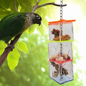 3 Layer Parrot Hanging Chewing Feeding Toy Bird Feeding Acrylic Transparent Food Feeder Forage Star Shaped Box Cage Toy