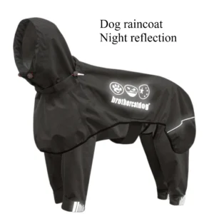 High quality fully covered dog raincoat, four legged reflective vest with adjustable hood, detachable medium and large dogs