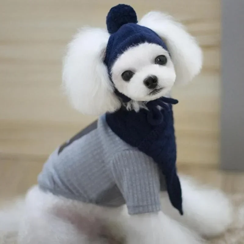 Hat for Dogs Winter Warm Stripes Knitted Hat+Scarf Collar Puppy Teddy Costume Christmas Clothes Santa Dog Costume - Image 4