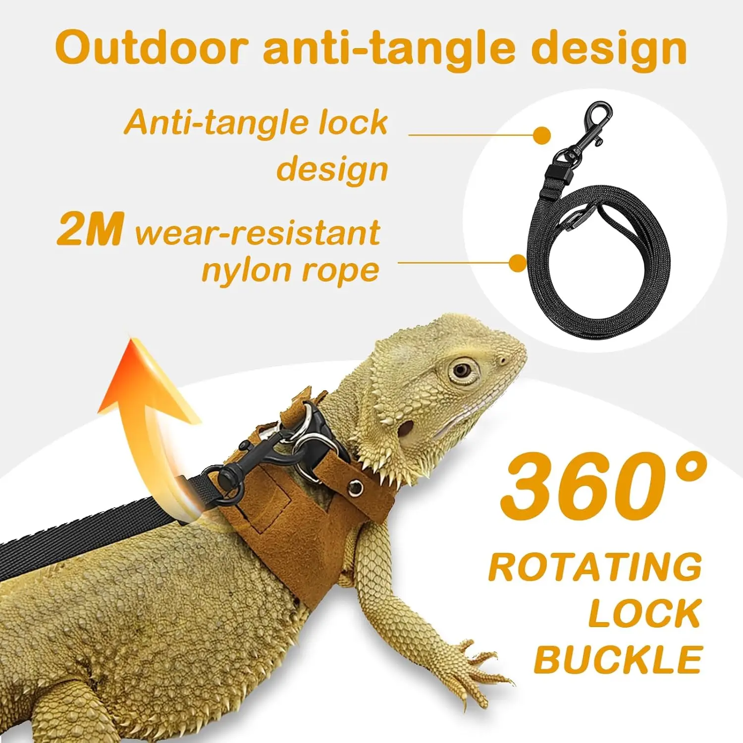 Bearded Dragon Harness and Leash Set, 3 Size Adjustable Soft Leather Reptile Leash, Lizard Harness with Retractable - Image 2