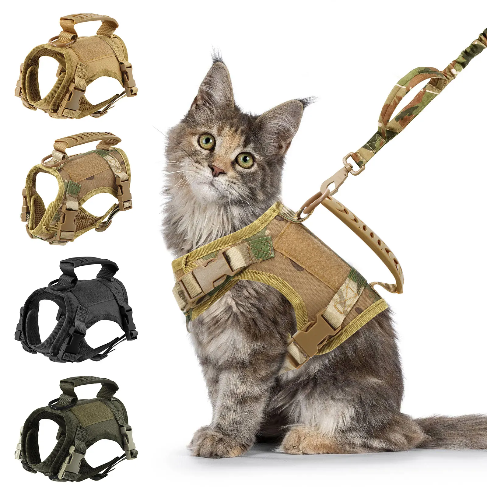 Tactical Cat Harness Leash with 9 Patches Small Dog Puppy Vest Straps with Handle Harnesses Training Adjustable Pet Accessories